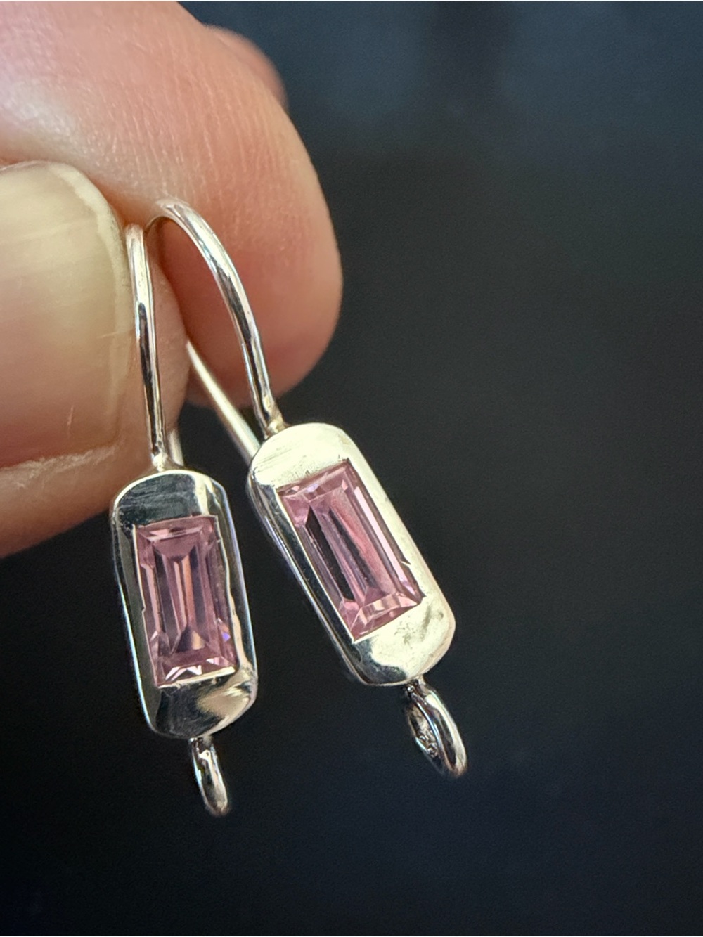 New 925 sterling silver earrings with pink crystals, minimalist contemporary